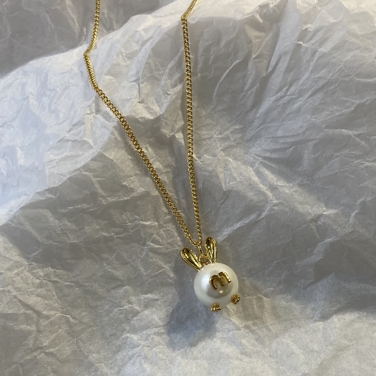 Miu Miu Gold Rabbit Pearl Necklace